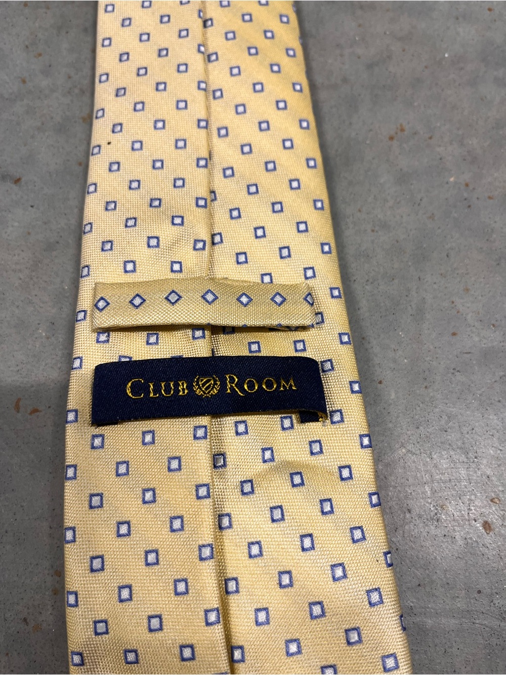 Club Room Pale Yellow Tie with Blue Square Motif